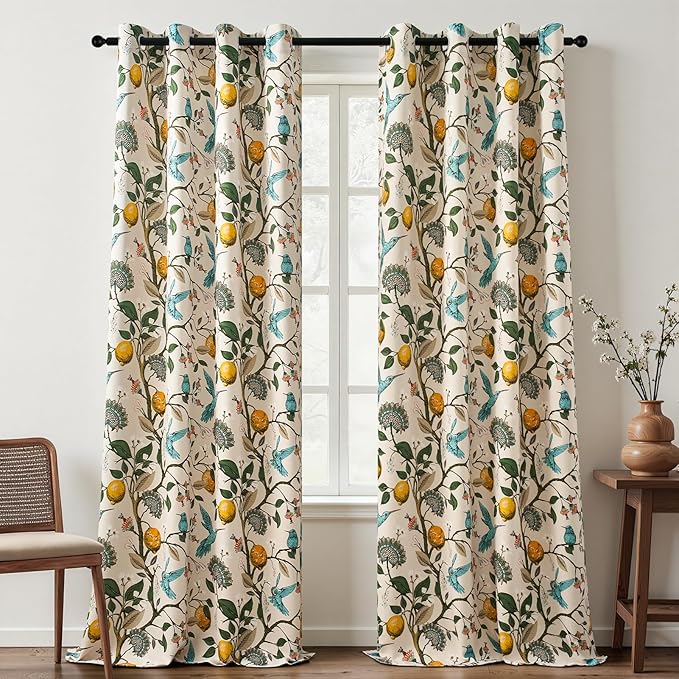 Topfinel Floral Curtains 96 Inches Long 2 Panels Unique Beige Luxury Elegant by Topfinel