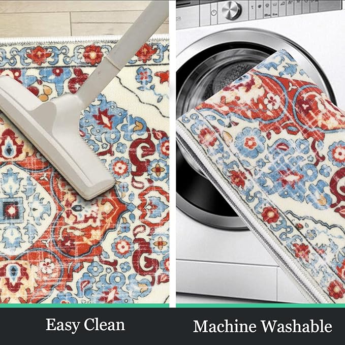 HEBE Farmhouse Kitchen Rugs Sets of 3 Non Slip Washable Boho Kitchen Rugs and - Image 4