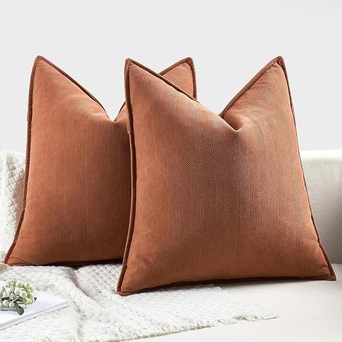 MIULEE Pack of 2 Burnt Orange Decorative Pillow Covers 22x22 Inch Chenille - Image 7