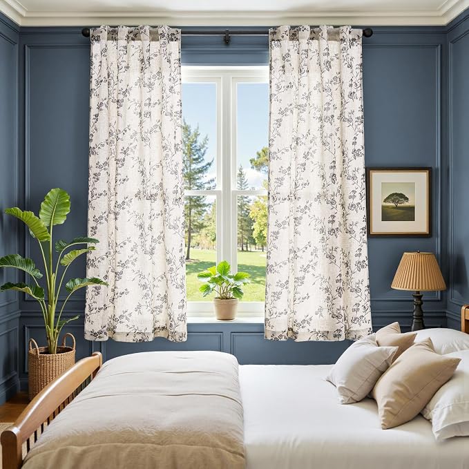 jinchan Linen Floral Curtains 63 Inch Farmhouse Country Flower Drapes Rustic - Image 3