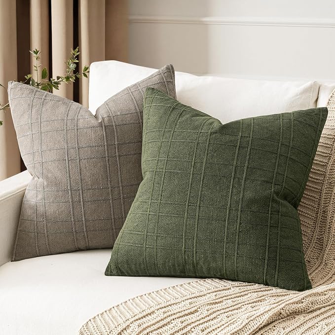 MIULEE Decorative Linen Check Throw Pillow Covers Neutral Farmhouse Vintage - Image 3