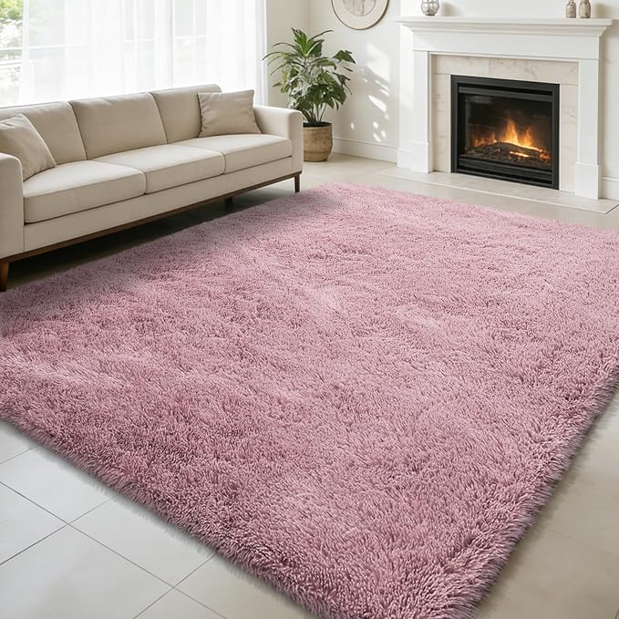 Shag Area Rug for Bedroom 4x6, Blush Fluffy Area Rugs for Living Room, Soft by yulidayang