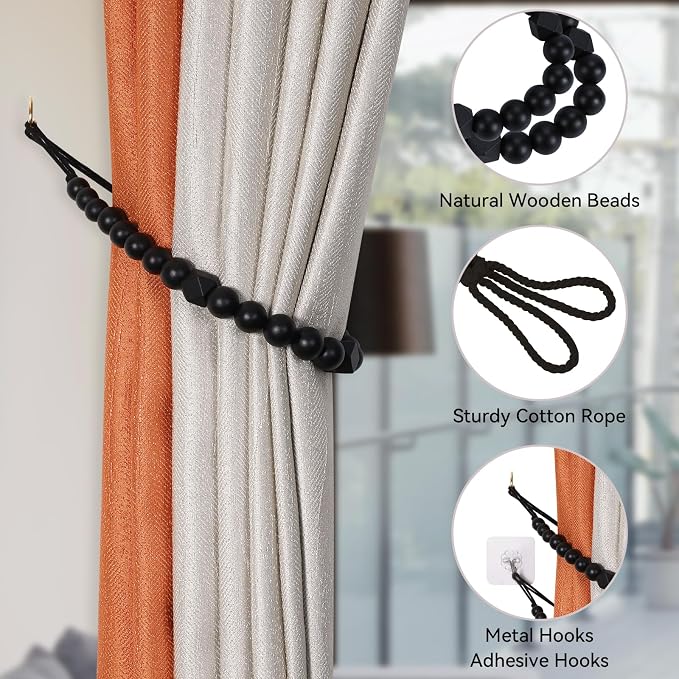 Wood Bead Curtain Tiebacks, KLOGTSIND Set of 4 Curtain Holdbacks - Image 5