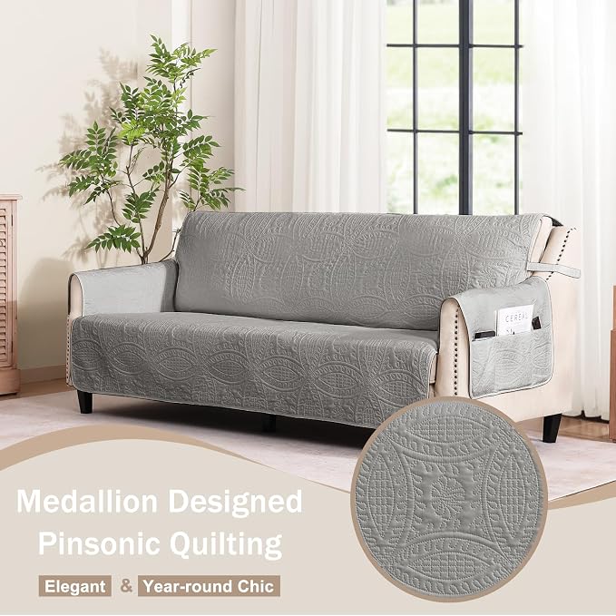 Soft Quilted Couch Cover with Pockets - Image 2