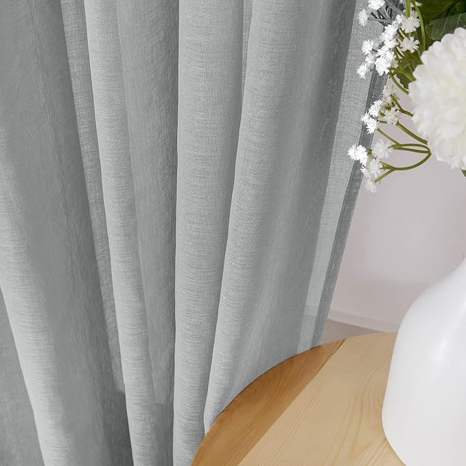 Tollpiz Sheer Curtain Linen Textured Bedroom Curtains Sheer Light Filtering Rod - Image 3