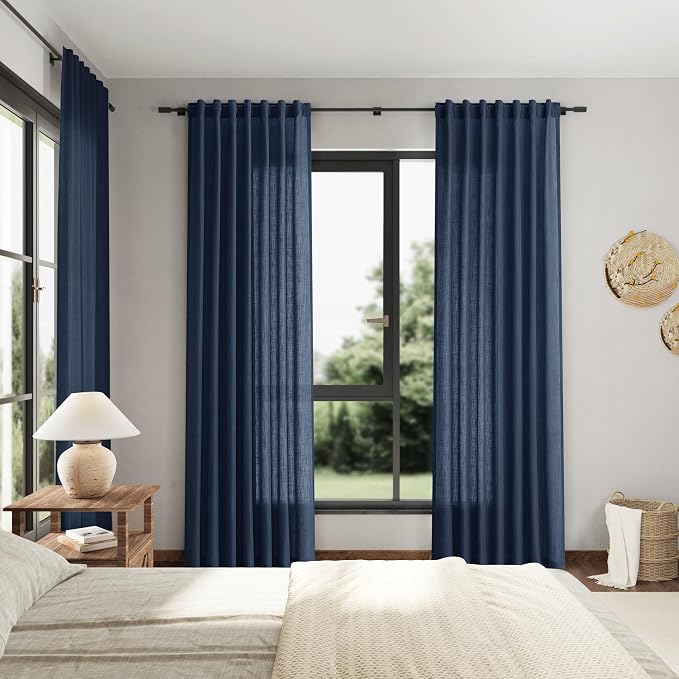 Nanspring Denim Blue Linen Curtains 90 Inch Long 2 Panels Set - Image 7