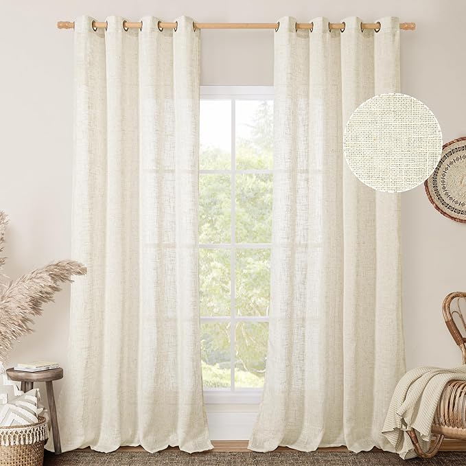 LAMIT Natural Ivory Linen Semi Sheer Curtains 84 inch Length, Cream Light - Image 2