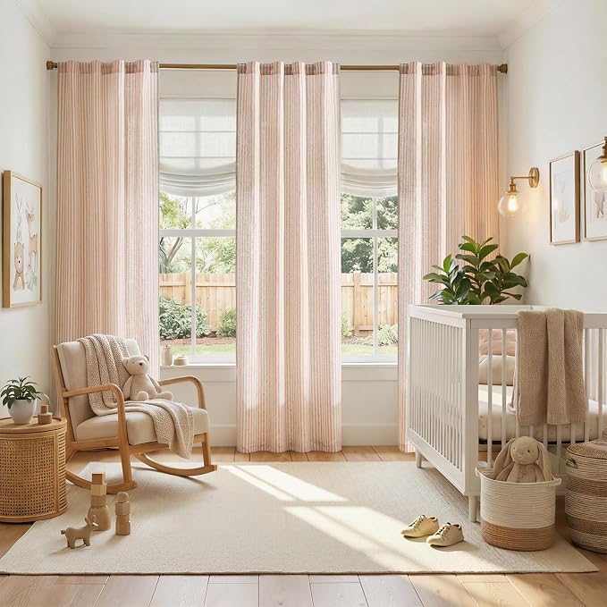 JINCHAN Linen Curtains for Living Room, Candy Striped Curtains 96 inch Length - Image 3