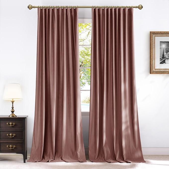 NICETOWN Dusty Rose Pink 90 inch Long Velvet Curtains Panel by NICETOWN