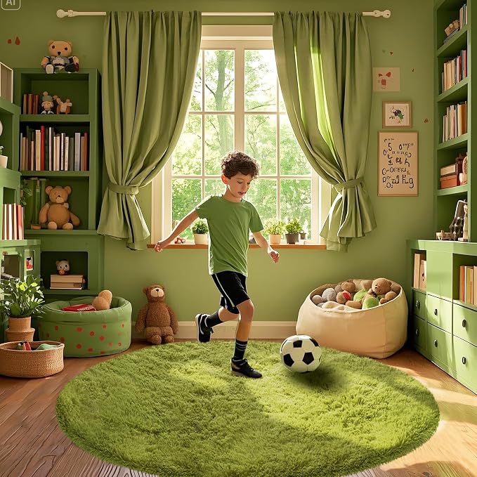 CAIYUECS Green Round Rug for Bedroom: 4x4Feet Soft and Fluffy Area Rug for by CAIYUECS