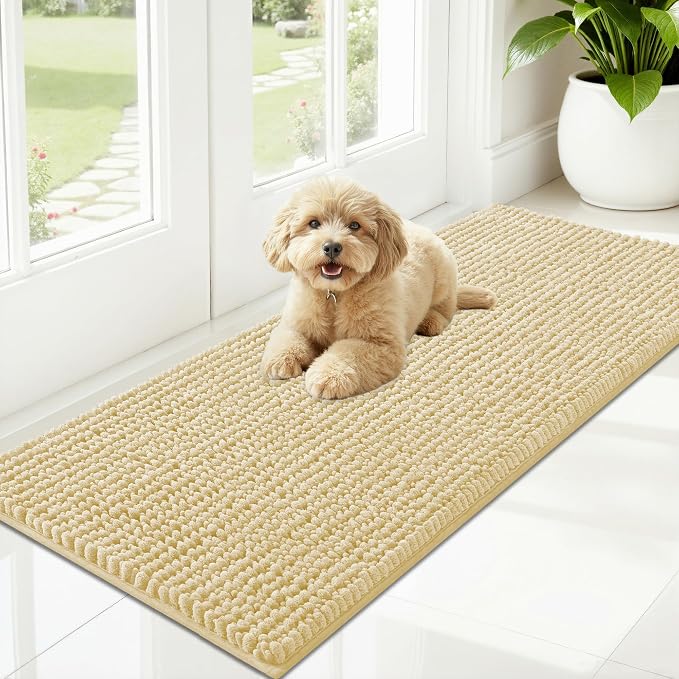 OLANLY Dog Door Mat for Muddy Paws 47x20, Ultra Absorbent Chenille Mud Doormat by OLANLY