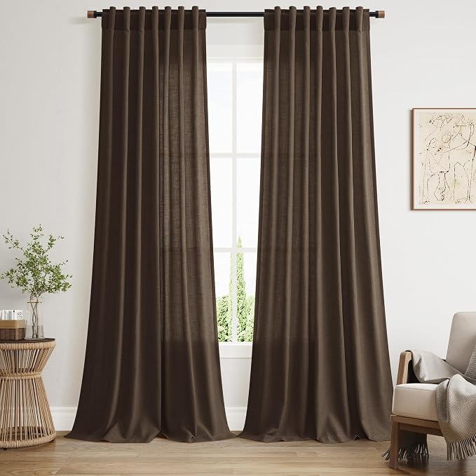 Nanspring Chocolate Linen Blend Light Filtering Back Tab Curtains 96 Inches Long by Nanspring