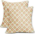 Orange Yellow Floral Block Print Pillow Covers 18x18 Inch Set of 2, Vintage by Sivirary