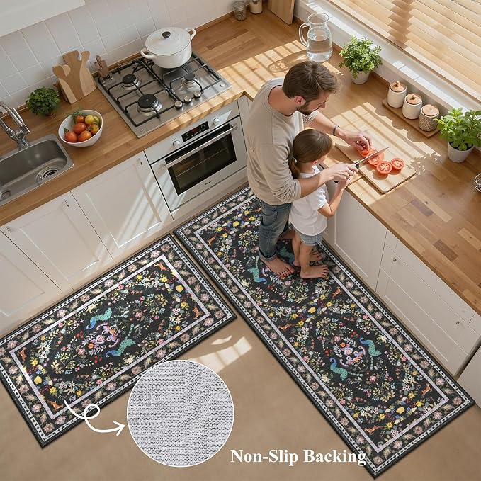 HEBE Washable Kitchen Rugs Sets of 3, Non Slip Absorbent Kitchen Rugs and Mats - Image 3
