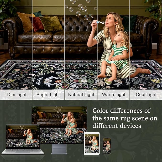 6x9 Area Rugs Living Room Rug: Vintage Washable Rug Floral Soft Carpet Indoor - Image 5