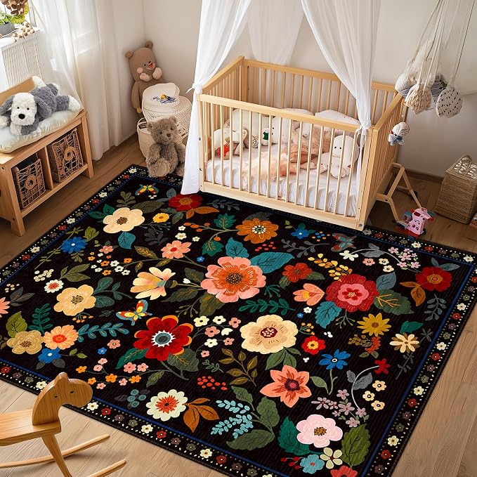 RELEANY Floral Nursery 7x9 Area Rugs Washable Print Boho Cute Carpet Non Slip - Image 8