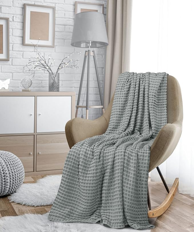 Utopia Bedding Cool Grey 100% Cotton Waffle Blanket 300 GSM Soft Lightweight - Image 8