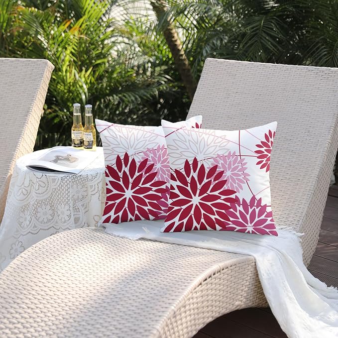 DFXSZ Shades of Pink Floral Pillow Covers 18x18 Set of 2 Outdoor Waterproof - Image 5