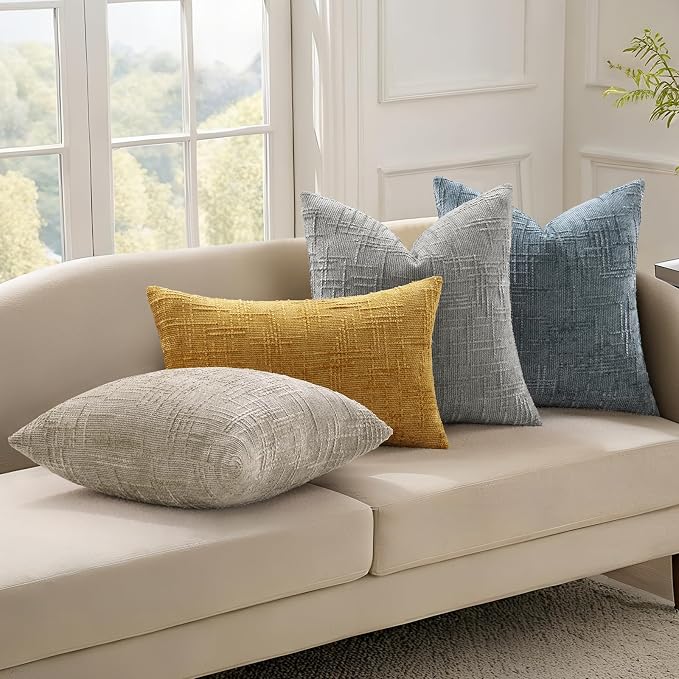 decorUhome Neutral Grey Chenille Euro Sham Throw Pillow Covers 26x26 Set of 2 - Image 6