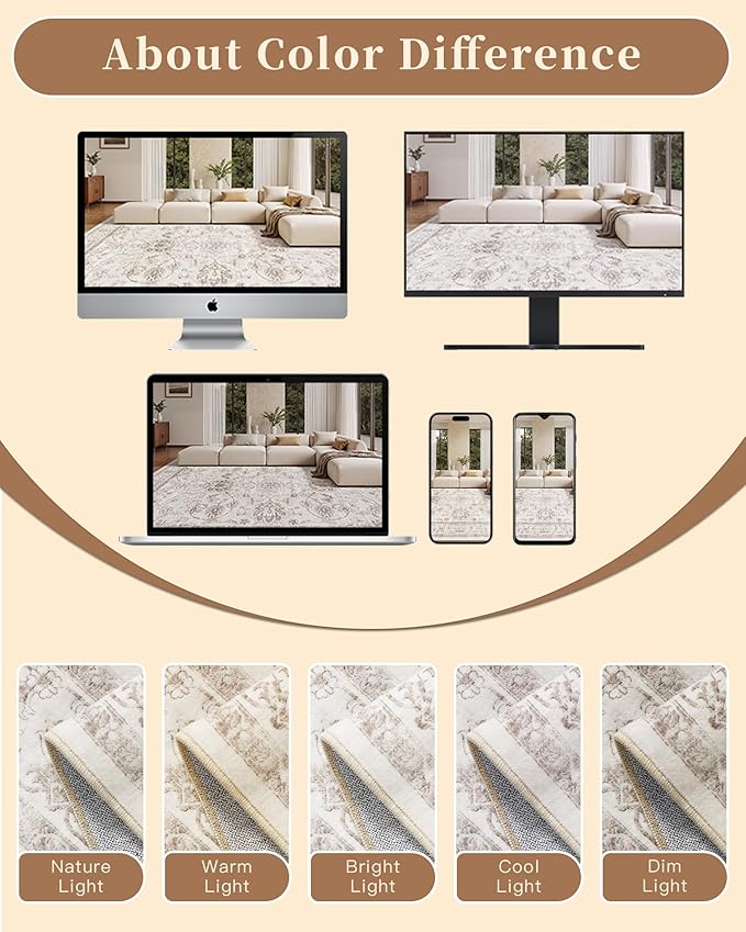 Madane 5x7 Area Rugs for Living Room, Washable Vintage Natural Rug - Image 8