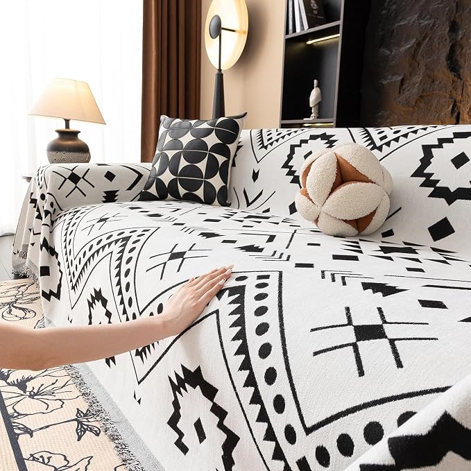 VClife Bohemian Couch Cover Aztec Geometric Chenille Sofa Cover - Image 9