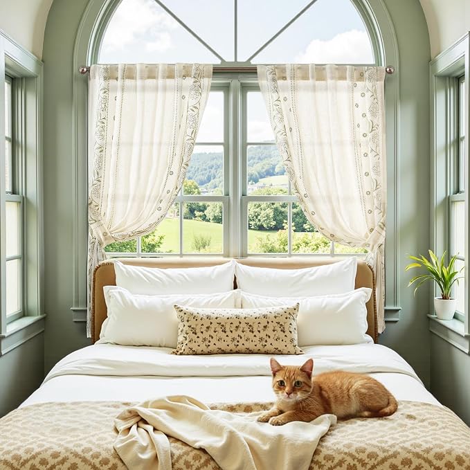 jinchan Winslow Linen Curtains 54 Inch Length Small Window Curtains Embroidered - Image 4