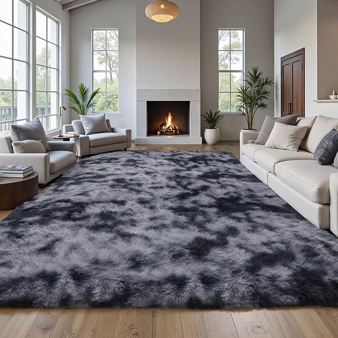Grey Fluffy 9x12 Large Area Rugs - Image 6