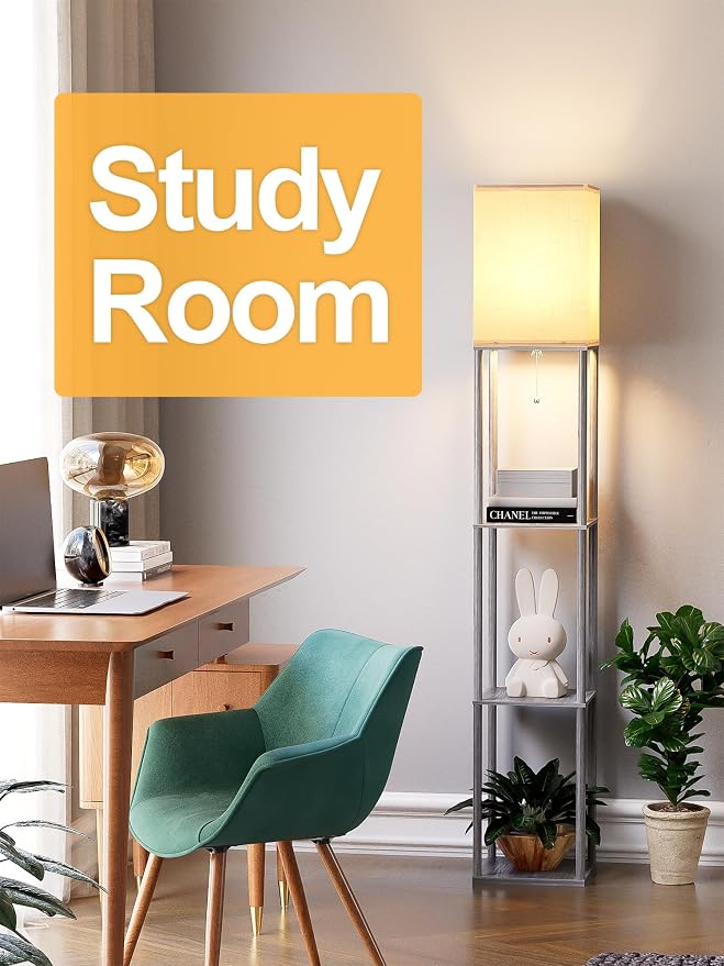 Floor Lamp with Shelves for Living Room, Shelf Floor Lamp with 3 CCT LED Bulb - Image 7