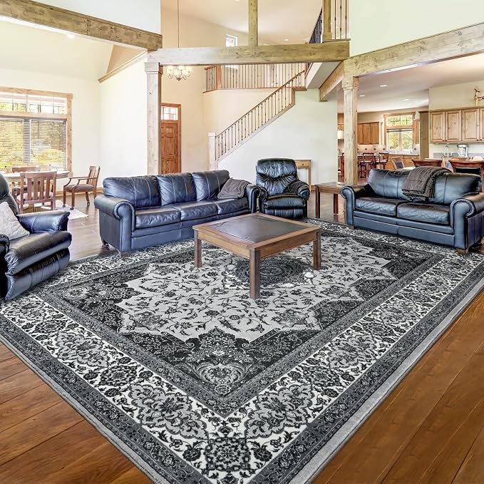 Area Rug for Living Room, Machine Washable Grey Rugs for Bedroom, 6x9Ft by Rtizon