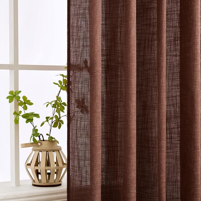 MIULEE Chocolate Brown Linen Curtains 54 Inch Length 2 Panels - Image 5