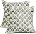 Black Dusty Blue Floral Pillow Covers 18x18 Inch Set of 2, Vintage Flower Block by Sivirary