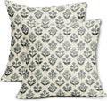 Black Dusty Blue Floral Pillow Covers 16x16 Inch Set of 2, Vintage Flower Block by Sivirary
