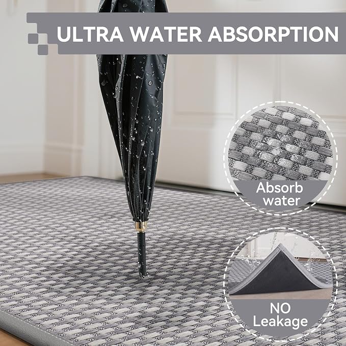 Front Door Mat 17''x30'', Absorbent Dirt Resist Washable Non Slip Low-Profile - Image 3