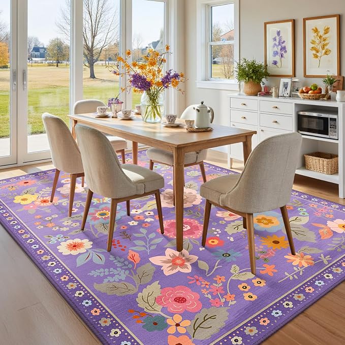 RELEANY Floral Nursery 5x7 Area Rugs Washable Print Boho Cute Carpet Non Slip - Image 8