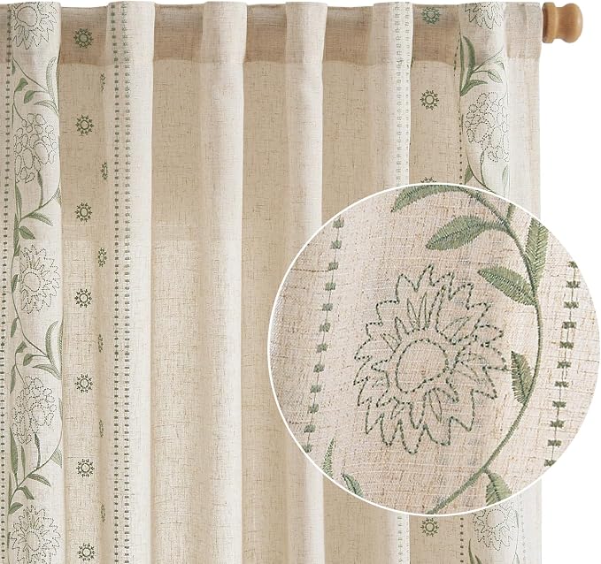 jinchan Winslow Linen Curtains for Bedroom 96 Inches Length Embroidered - Image 8