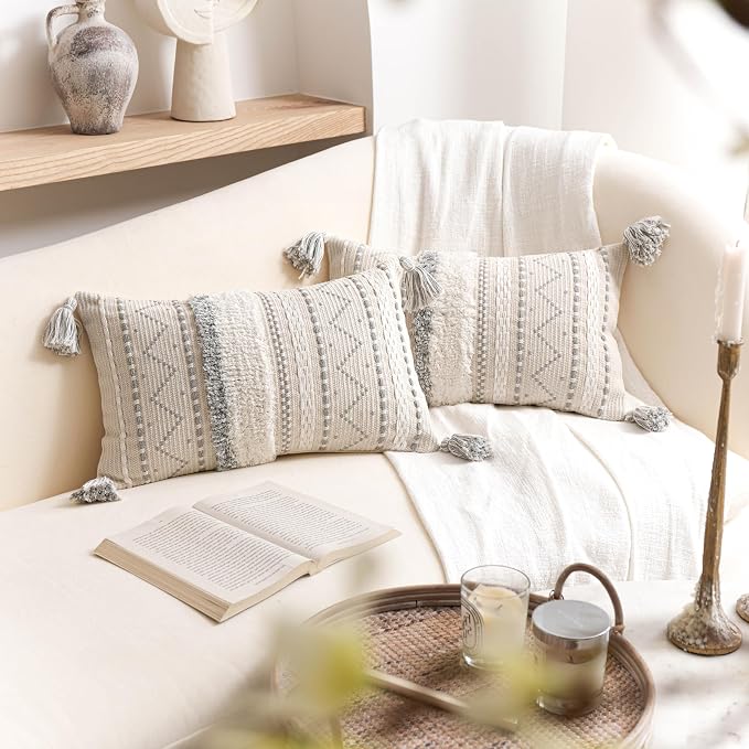 BlissBlush Decorative Lumbar Throw Pillow Covers 12x20 Combo Set of 2 Gray - Image 9