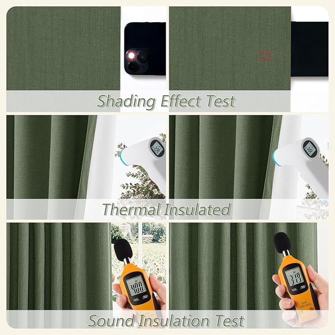 Guken Olive Green 100% Blackout Curtains 72 Inch Length 2 Panels Set - Image 5