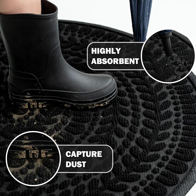 RORA Half Circle Door Mat Front Door Mat Outside Entrance Black Welcome Mats - Image 2