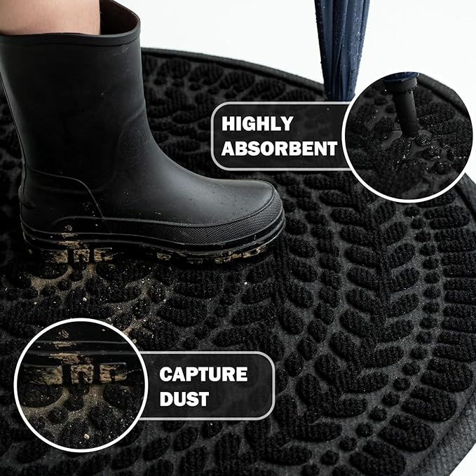 RORA Half Circle Door Mat Front Door Mat Outside Entrance Black Welcome Mats - Image 2