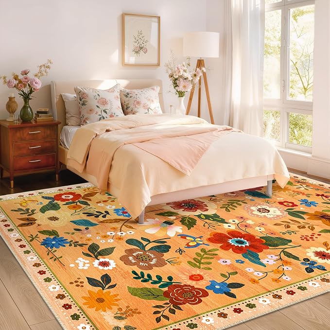 RELEANY Floral Nursery 6x9 Area Rugs Washable Print Boho Cute Carpet Non Slip - Image 8