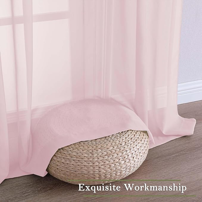 Lecloud Blush Pink Sheer Curtains 120 Inches Long 2 Pcs, Rod Pockets Voile - Image 7