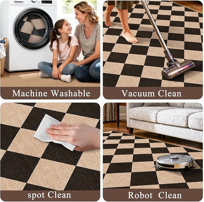 3x6 Kitchen Runner Rug Washable Non Slip: Diamond Pattern Faux Jute Rug - Image 5