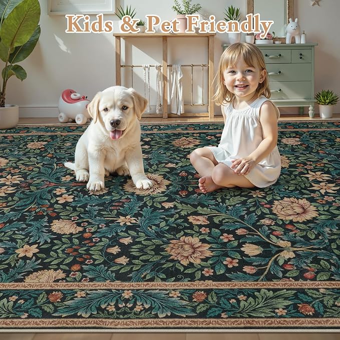 LIVEBOX Washable 5x7 Area Rugs, Retro Floral Rugs - Image 6