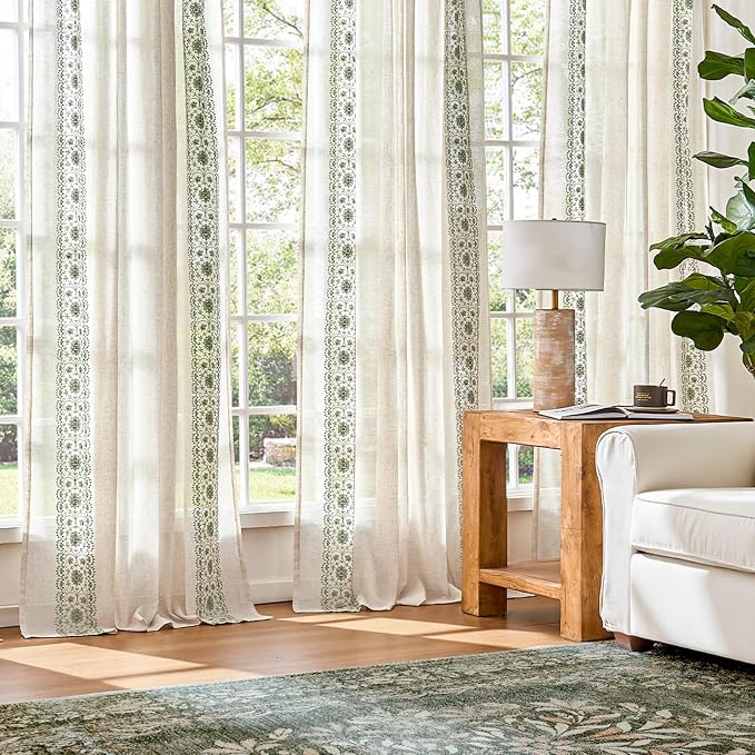 jinchan Weslie Boho Curtains for Bedroom 4 Pack Sage Green Vintage Floral - Image 3