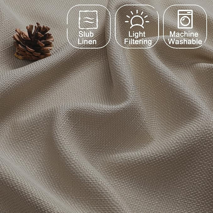 Chyhomenyc 2-Panel Stone Beige Kitchen Curtains, 36 Inch Length Tier, Faux - Image 3