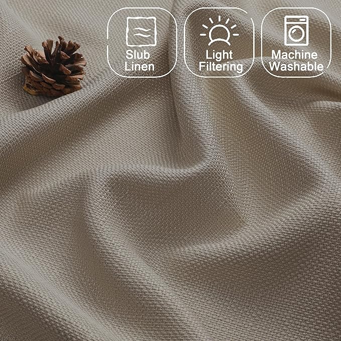 Chyhomenyc Stone Beige Curtains 63 Inch Length 2 Panels, Faux Linen Textured - Image 3