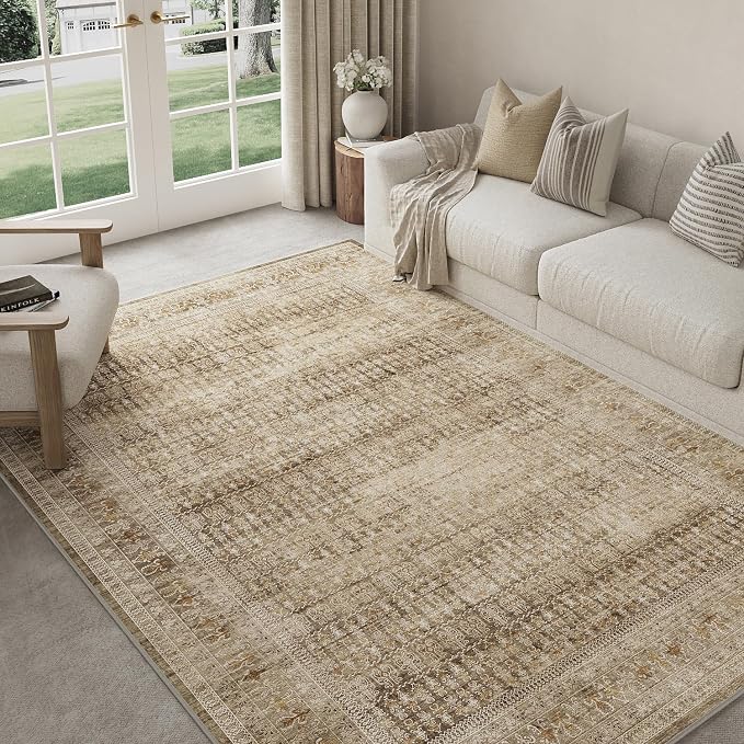 PureCozy Brown 6x9 Area Rug for Living Room Washable Vintage Distressed Large - Image 2