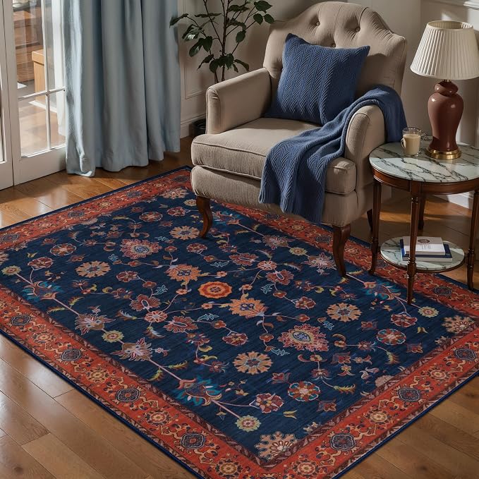 Tangsoo 3x4 Washable Rugs for Entryway Non Slip, Boho Distressed Vintage Blue by Tangsoo