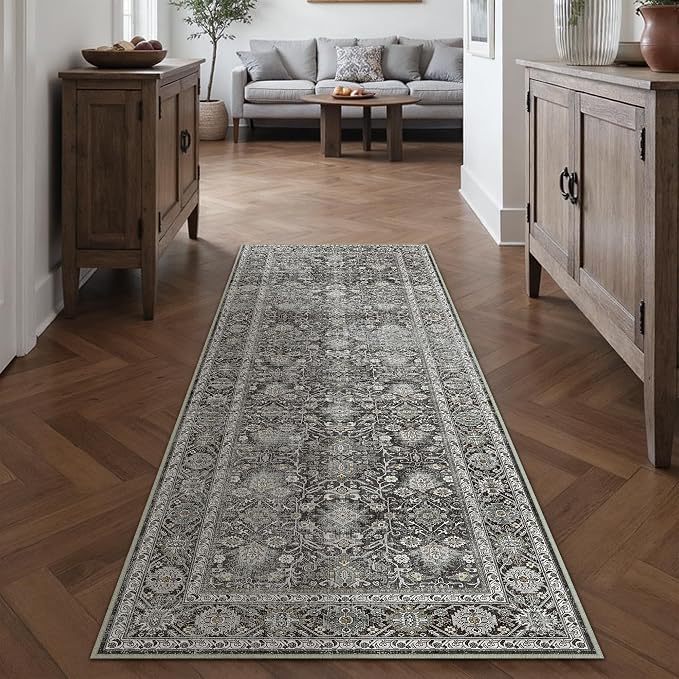 PureCozy Black Runner Rug 2x6 Vintage Area Carpet Hallway Long Indoor Kitchen - Image 3
