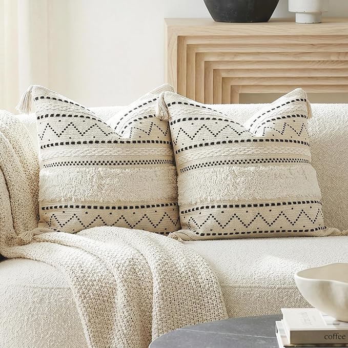 BlissBlush Decorative Throw Pillow Covers 20x20 Combo Set of 2 Square Boho by BlissBlush
